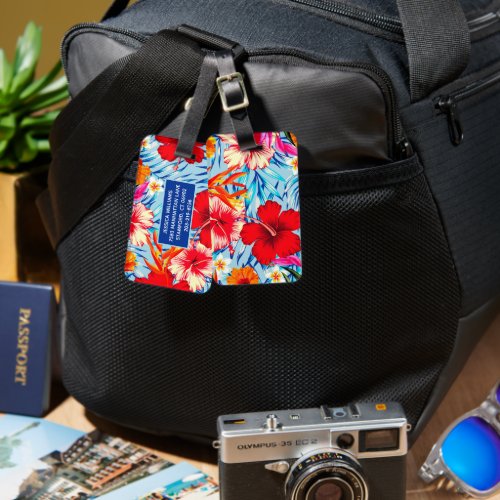 Blue Tropical hibiscus flowers Luggage Tag