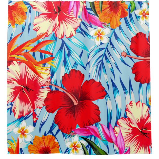 Blue Tropical hibiscus flowers   Shower Curtain (Front)