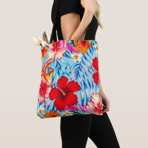 Blue Tropical hibiscus flowers Tote Bag