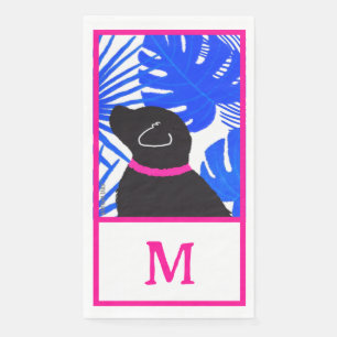 Blue Tropical Island Black Dog Guest Towels