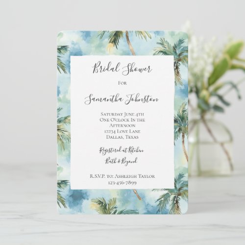 Blue Tropical Island Palm Trees Bridal Shower 
