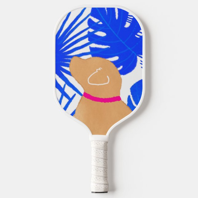 Blue Tropical Island Yellow Dog Pickleball Paddle (Front)