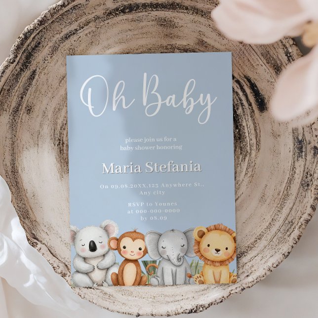 Blue Tropical Jungle Safari Baby Shower Animals  Invitation (Creator Uploaded)