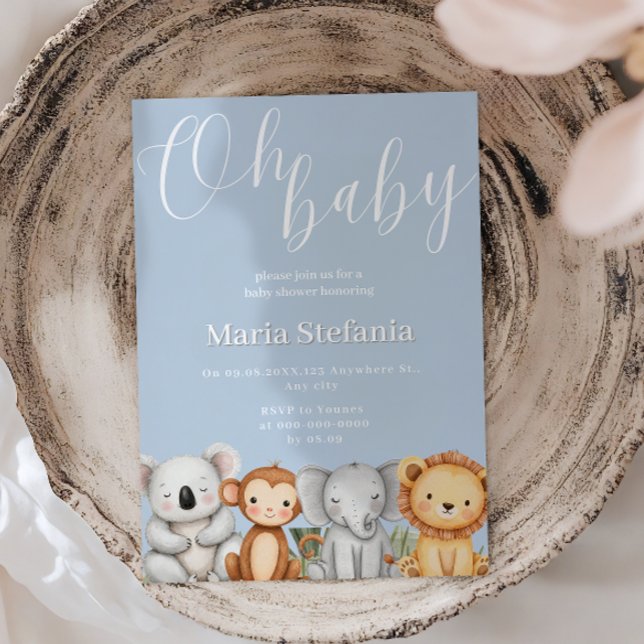 Blue Tropical Jungle Safari Baby Shower Animals  Invitation (Creator Uploaded)
