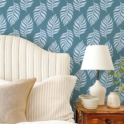 Blue Tropical Leaf Pattern Wallpaper