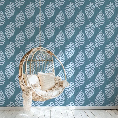 Blue Tropical Leaf Pattern Wallpaper