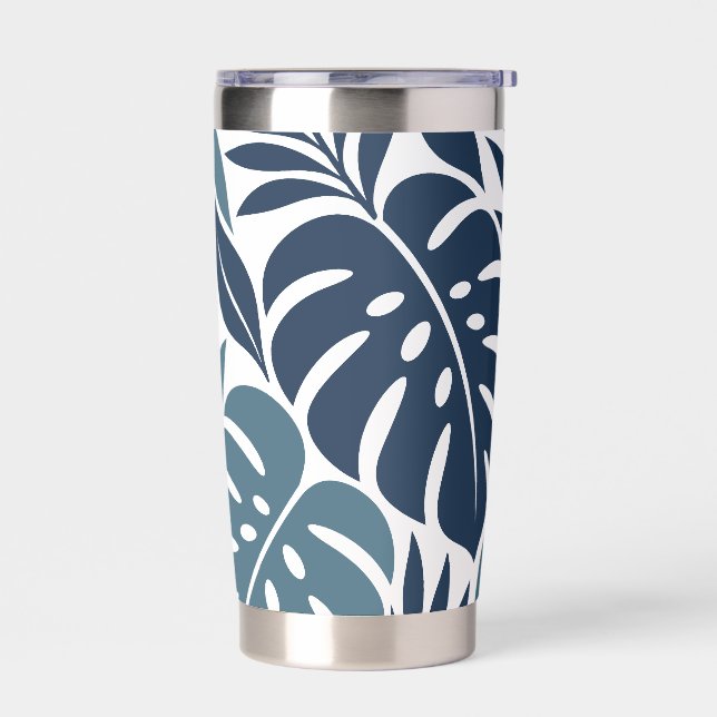 Blue Tropical Leaf Wrap Pattern Insulated Tumbler (Left)