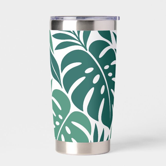 Blue Tropical Leaf Wrap Pattern Insulated Tumbler (Left)