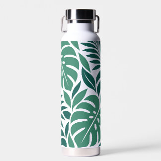 Blue Tropical Leaf Wrap Pattern Water Bottle