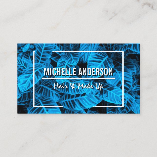 Blue Tropical Leaves Business Card (Front)