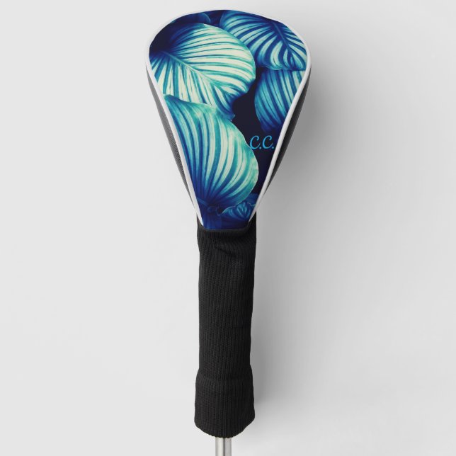 Blue Tropical Leaves Golf Head Cover (Front)