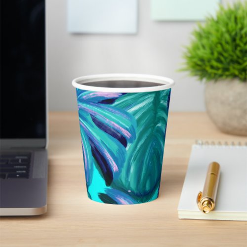 Blue Tropical Leaves pattern PARTY Paper Cups