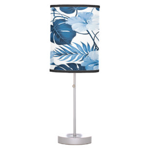 Blue Tropical Monstera Floral Beach House Table Lamp