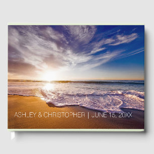 Blue Tropical Ocean Beach Sunset Wedding Guest Book