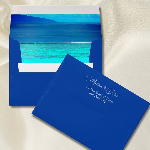 Blue Tropical Ocean Destination Wedding Envelope