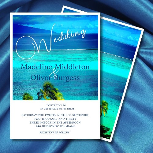 Blue Tropical  Ocean Destination Wedding Invitation