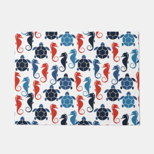 Blue Tropical Ocean Sea Turtle Seahorses Doormat