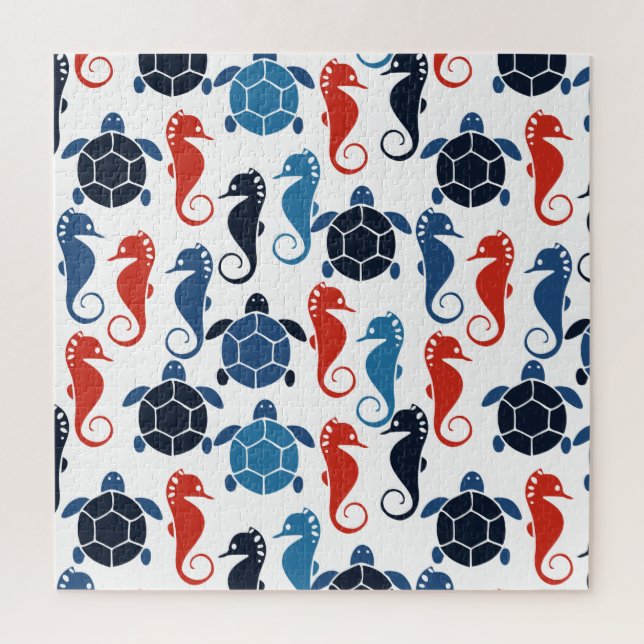 Blue Tropical Ocean Sea Turtle Seahorses Jigsaw Puzzle (Vertical)