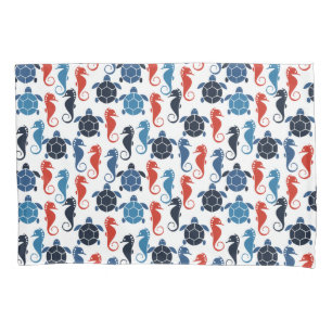 Blue Tropical Ocean Sea Turtle Seahorses Pillow Case