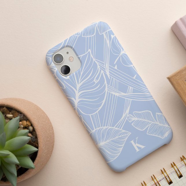 Blue Tropical Palm Leaf Pattern Iphone Case (Creator Uploaded)