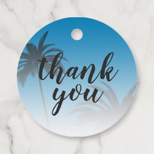 Blue Tropical Palm Tree Beach Thank You Wedding Favor Tags