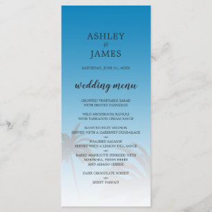 Blue Tropical Palm Tree Beach Wedding Menu