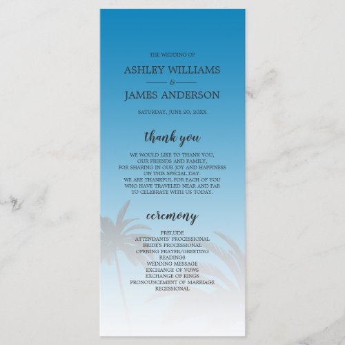 Blue Tropical Palm Tree Beach Wedding Program