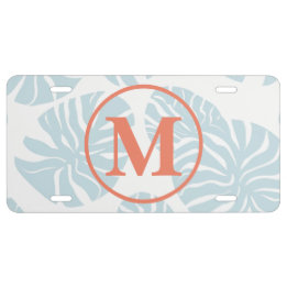 Blue Tropical Palm Tree Monogram Car Tag License Plate