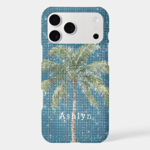 Blue Tropical Palm Tree Sparkle  iPhone 17 Pro Max Case