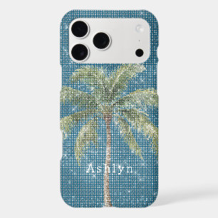 Blue Tropical Palm Tree Sparkle iPhone 17 Pro Max Case