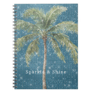 Blue Tropical Palm Tree Sparkle  Notebook