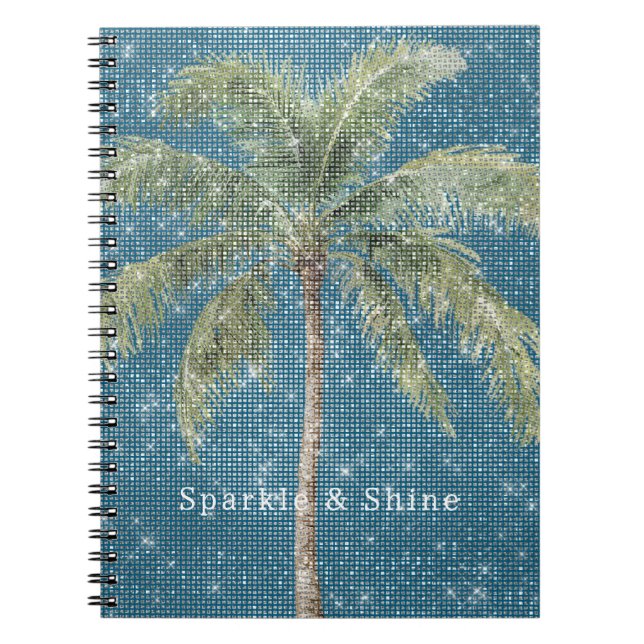 Blue Tropical Palm Tree Sparkle  Notebook (Front)