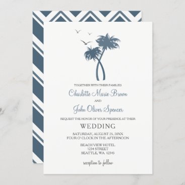 Blue Tropical Palm Tree Wedding Invitations