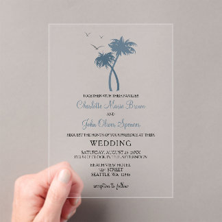 Blue Tropical Palm Tree Wedding Invitations