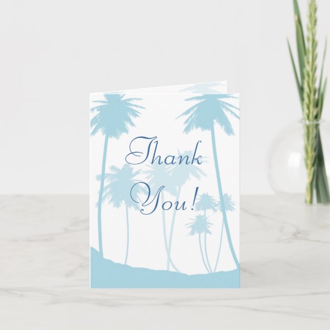 Blue Tropical Palm Tree Wedding Thank You (Front)