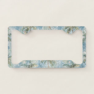 Blue Tropical Palm Trees Sparkle License Plate Frame