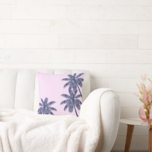 Blue Tropical Palm Trees Throw Pillow