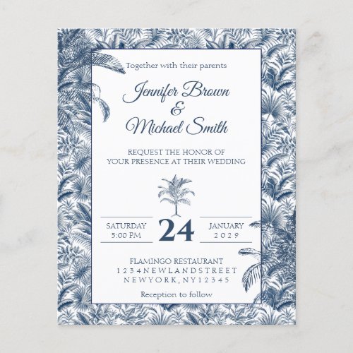 Blue Tropical Palm Trees Wedding budget Flyer