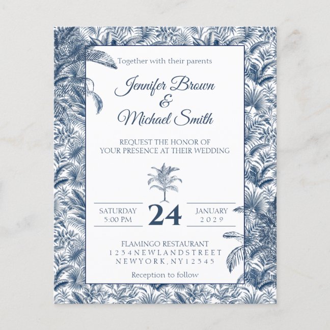 Blue Tropical Palm Trees Wedding budget Flyer