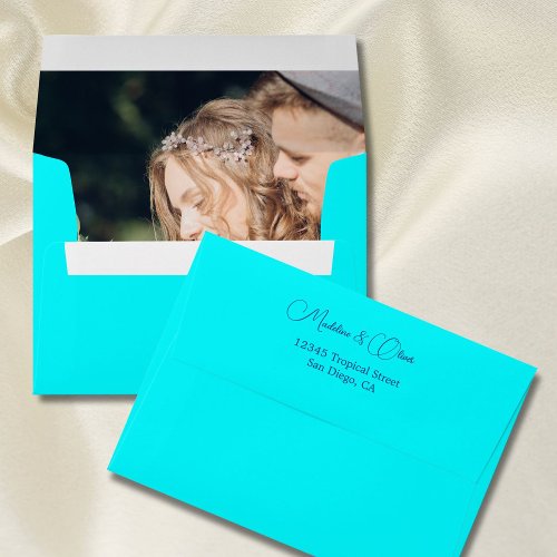 Blue Tropical Photo Ocean Destination Wedding Envelope