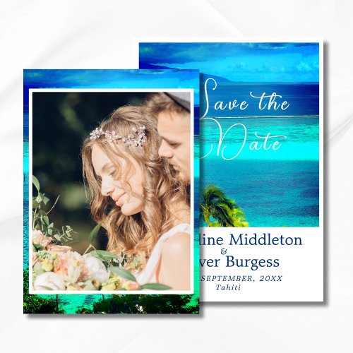 Blue Tropical Photo Ocean Destination Wedding Save The Date