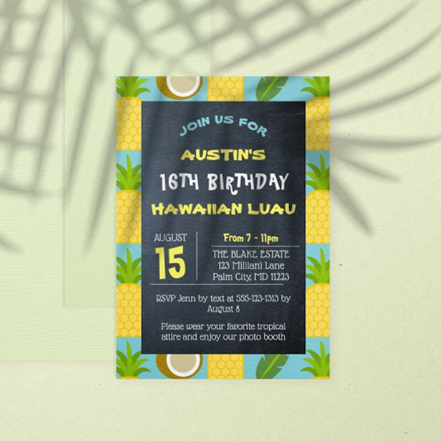 Blue Tropical Pineapple and Coconut Birthday Invitation (Creator Uploaded)
