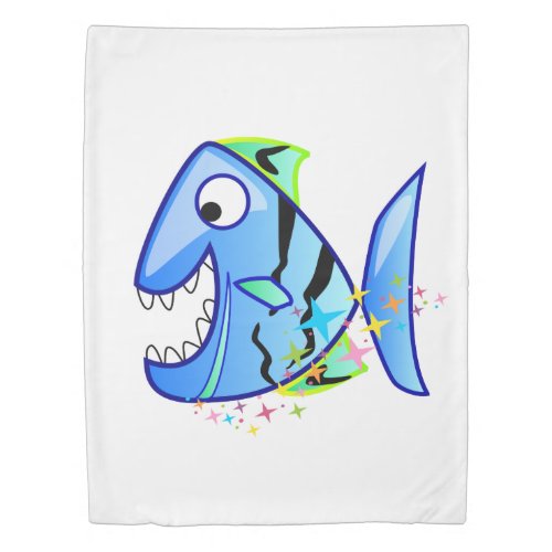 Blue Tropical Piranha with stars Duvet Cover