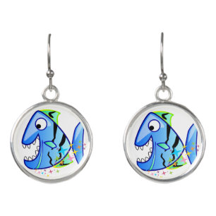 Blue Tropical Piranha with stars Earrings
