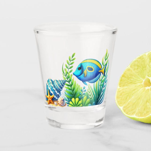 Blue Tropical Sea Shot glass (Front)