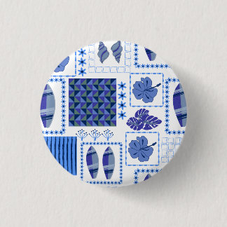 Blue Tropical Surfboard Hibiscus Pattern Button