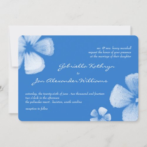 Blue Tropical Watercolor Flowers Wedding Invite