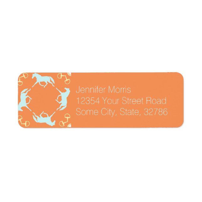 Blue Trotting Horses and Bits Pattern Label (Front)