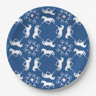 Blue Trotting Horses and Bits Pattern Paper Plates