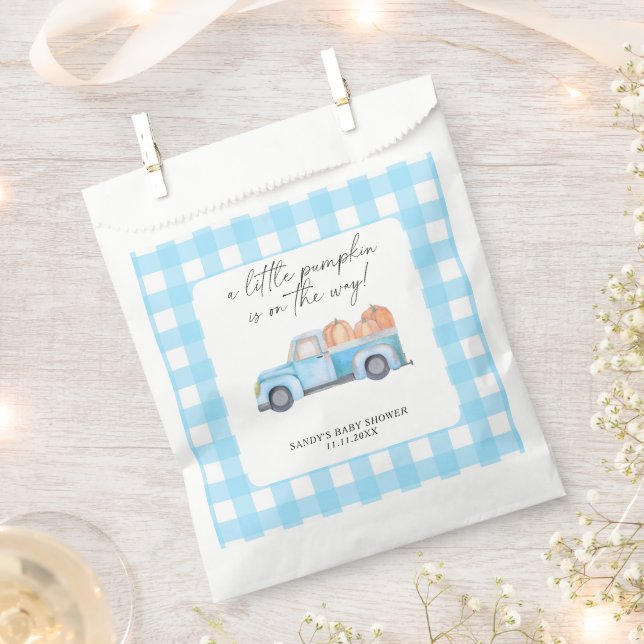 Blue Truck A Little Pumpkin Fall Baby Shower Favor Bag (Clipped)